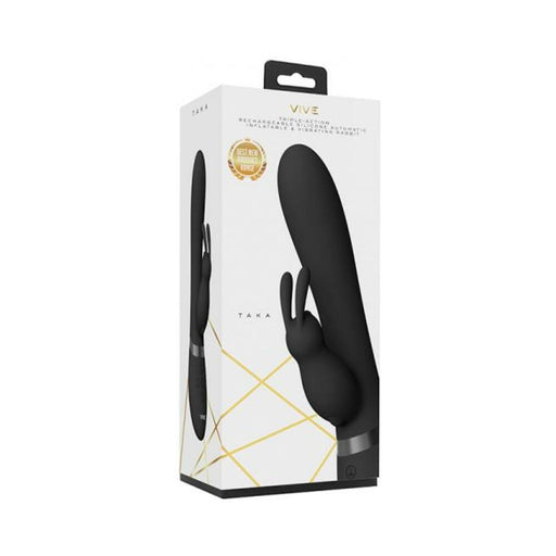 Vive - Taka Rechargeable Auto-inflatable Triple-motor Silicone Rabbit - Black | SexToy.com