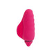 Pink rechargeable finger vibrator with textured silicone surface and ergonomic shape for easy grip.