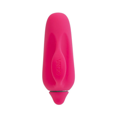 Pink rechargeable finger vibrator with smooth silicone finish and ergonomic design for comfortable grip.
