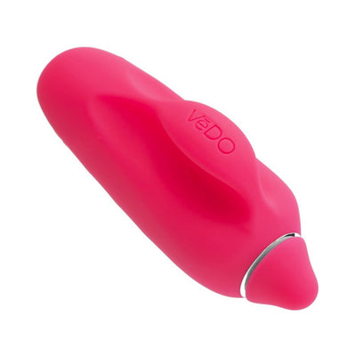 Pink rechargeable finger vibrator with smooth silicone finish and ergonomic design for comfortable grip and versatile use.