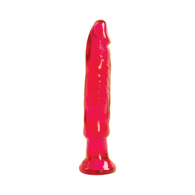 Translucent red 6-inch flexible anal starter toy with flared base for safe use.