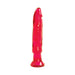Translucent red 6-inch flexible anal starter toy with flared base for safe use.