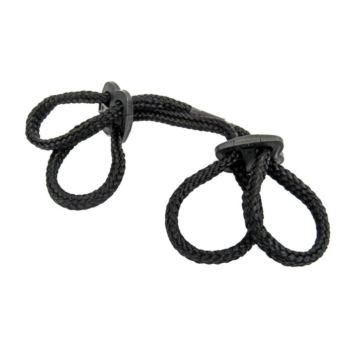 Black silky soft double rope wrist cuffs with adjustable plastic clasps for a comfortable secure fit.