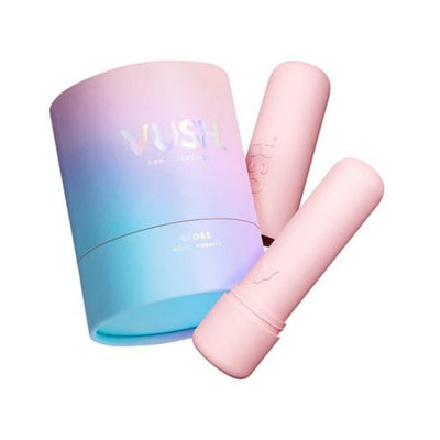 Vush Gloss Bullet Vibrator in soft pink with matching pastel gradient packaging for discreet storage and travel.