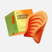 Orange ribbed vibrating stroker with flexible wings next to its green and orange gradient VUSH Sol Vibrating Stroker packaging box.