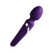 Purple rechargeable wand massager with flexible head and sleek silver accent detailing.