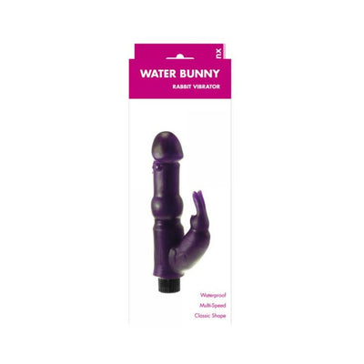 Purple Water Bunny rabbit vibrator with dual stimulation and multi-speed settings in retail packaging.