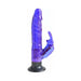 Purple translucent waterproof vibrator with suction base and rabbit-style clitoral stimulator.