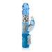 Blue waterproof rabbit vibrator with rotating beads and control panel on base.