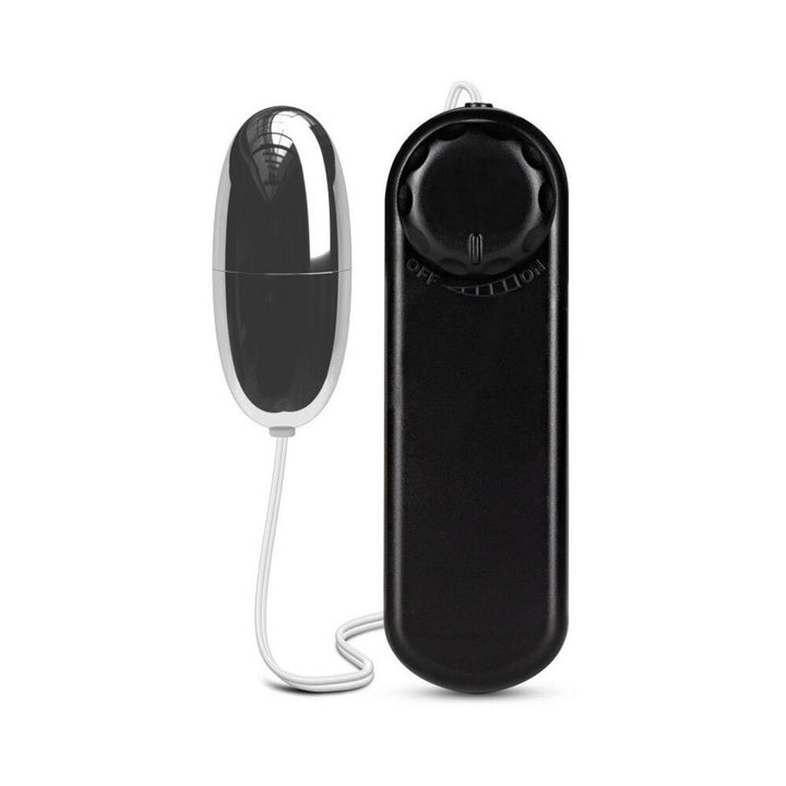 Silver bullet vibrator with black wired remote control dial for adjustable vibration intensity