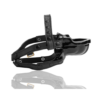Black WATERSPORT strap-on gag with adjustable straps and a deep mouthpiece, designed for secure and comfortable fit.
