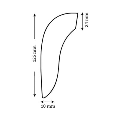 Outline drawing of We-Vibe Melt clitoral stimulator with dimensions 126mm length, 24mm width, and 10mm depth.