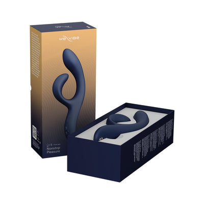 We-Vibe Nova 2 Midnight Blue dual stimulator vibrator displayed in open box with product packaging beside it.