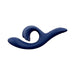 Midnight blue flexible dual-stimulation vibrator with curved design and smooth silicone finish.