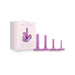 Wellness Dilator Kit with four graduated purple silicone dilators and packaging box on white background.