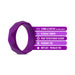 Purple silicone ring with geometric design highlighting strong, stretchy, ultrasilk smooth, fragrance-free, and body-safe features.