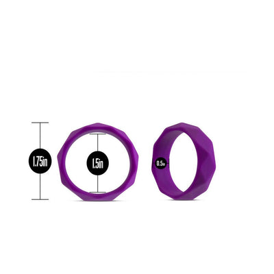 Purple silicone Geo C ring shown from front and side with dimensions 1.75in outer diameter, 1.5in inner diameter, and 0.5in width.