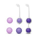 Blush Wellness Kegel Training Kit showing six purple silicone balls in varying shades and three white silicone holders with retrieval loops.