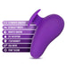 Purple Wellness Palm Sense massager with finger fin, highlighting 10 vibration modes, dual motors, waterproof, and magnetic charging.