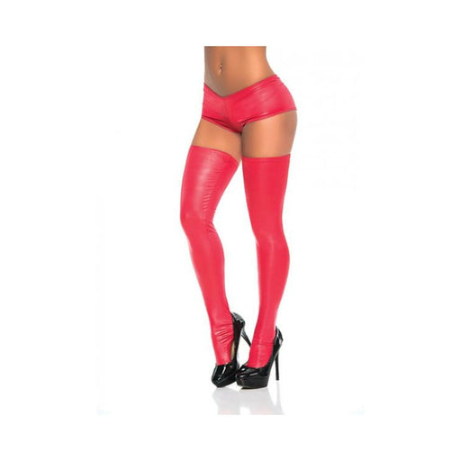 Wet Look Thigh Highs Red O/s - SexToy.com