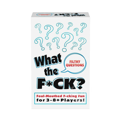 Box of What The F*ck Filthy Questions adult party game with playful question mark design and bold text on white background.