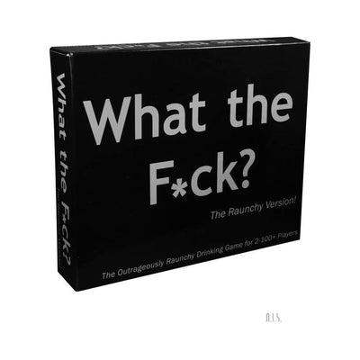 Black box of What The F*ck? The Raunchy Version drinking game for 2 to 100+ players with bold white text on front and side.