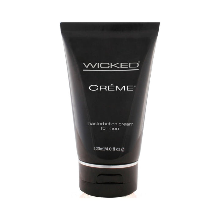 Black tube of Wicked Crème masturbation cream for men, 4 oz size with flip-top cap.