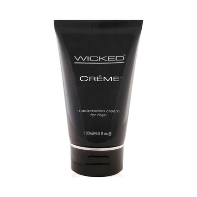 Black tube of Wicked Crème masturbation cream for men, 4 oz size with flip-top cap.