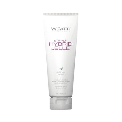 Wicked Simply Hybrid Jelle 4oz tube with olive leaf extract, water and silicone blended intimate lubricant.
