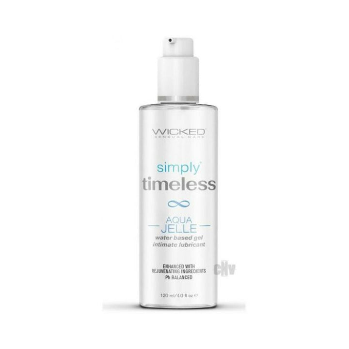 Wicked Simply Timeless Aqua Jelle 4 oz clear water-based intimate lubricant gel bottle with pump dispenser