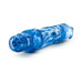 Blue translucent textured vibrator with multi-speed twist control cap, designed for realistic feel and waterproof use.