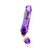 Purple translucent realistic vibrator with removable multi-speed control cap on white background.