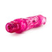 Pink translucent textured vibrator with multi-speed control dial on white background