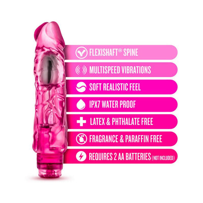 Pink realistic textured vibrator with flexishaft spine and multi-speed vibrations, waterproof and phthalate-free design.