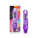 Purple translucent realistic textured vibrator with multi-speed control, shown in and out of packaging.