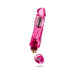 Pink translucent realistic vibrator with removable battery cap showing battery compartment details.