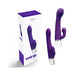 Purple dual-motor VeDO Wink Vibe with curved G-spot head and flexible clitoral stimulator, shown with packaging box.