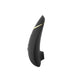 Black Womanizer Premium 2 clitoral stimulator with gold accent and ergonomic curved design on white background.