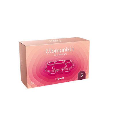 Box of three Womanizer Premium and Classic replacement stimulation heads in small size, Bordeaux color packaging.