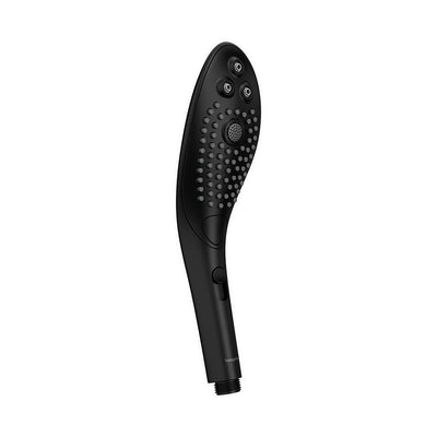 Sleek black Womanizer Wave Shower Head Masturbator with ergonomic design and multiple jet nozzles for dual shower and clitoral stimulation.