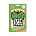 Best Buds Air Freshener packaging featuring two smiling green buds with pine scent label on green and pink background.