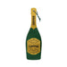 Champagne bottle-shaped paddle with green and gold design and "Champain" label detail with wrist strap loop