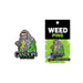 Colorful enamel pin of a wizard with long gray hair and beard using a bong, labeled Gandope The Green, displayed with packaging.