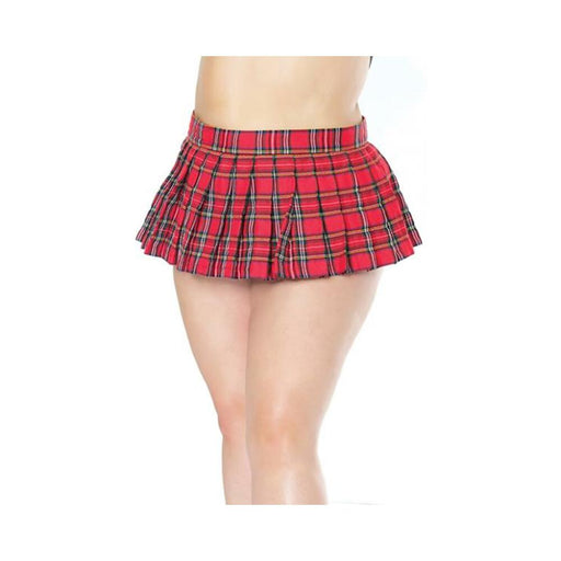 Woven Plaid Pleated Skirt W/velcro Closure Red Os/xl - SexToy.com