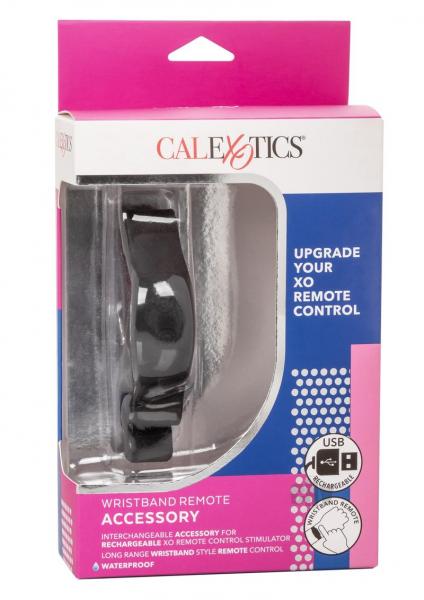 Black wristband remote accessory for XO remote control in clear retail packaging with pink and blue accents.