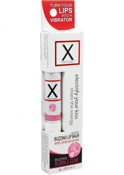 X On The Lips Buzzing Lip Balm With Pheromones Bubble Gum .75 Ounce | SexToy.com