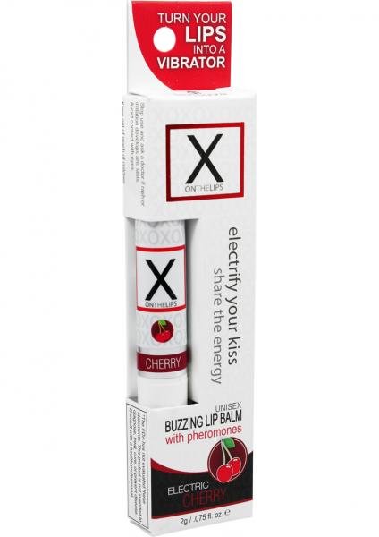X On The Lips Buzzing Lip Balm With Pheromones Electric Cherry .75 Ounce | SexToy.com