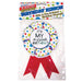 X-Rated Birthday Party Award Ribbon with colorful polka dots and bold birthday message on red ribbon tails in clear packaging.