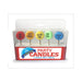 Pack of 5 colorful round party candles with playful adult-themed phrases in clear packaging.