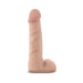 Beige 7-inch realistic dildo with flexible spine and textured veined shaft standing upright on white background.